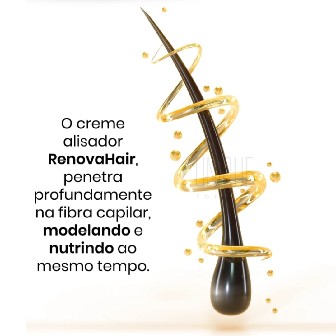 Promoção: Leve 2 Pagando 1 - Renova Hair Alisador Natural para Cabelos Sedosos e Brilhantes + Livro de cuidados para o cabelo femino.